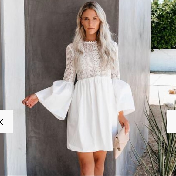 white bell sleeve dress
